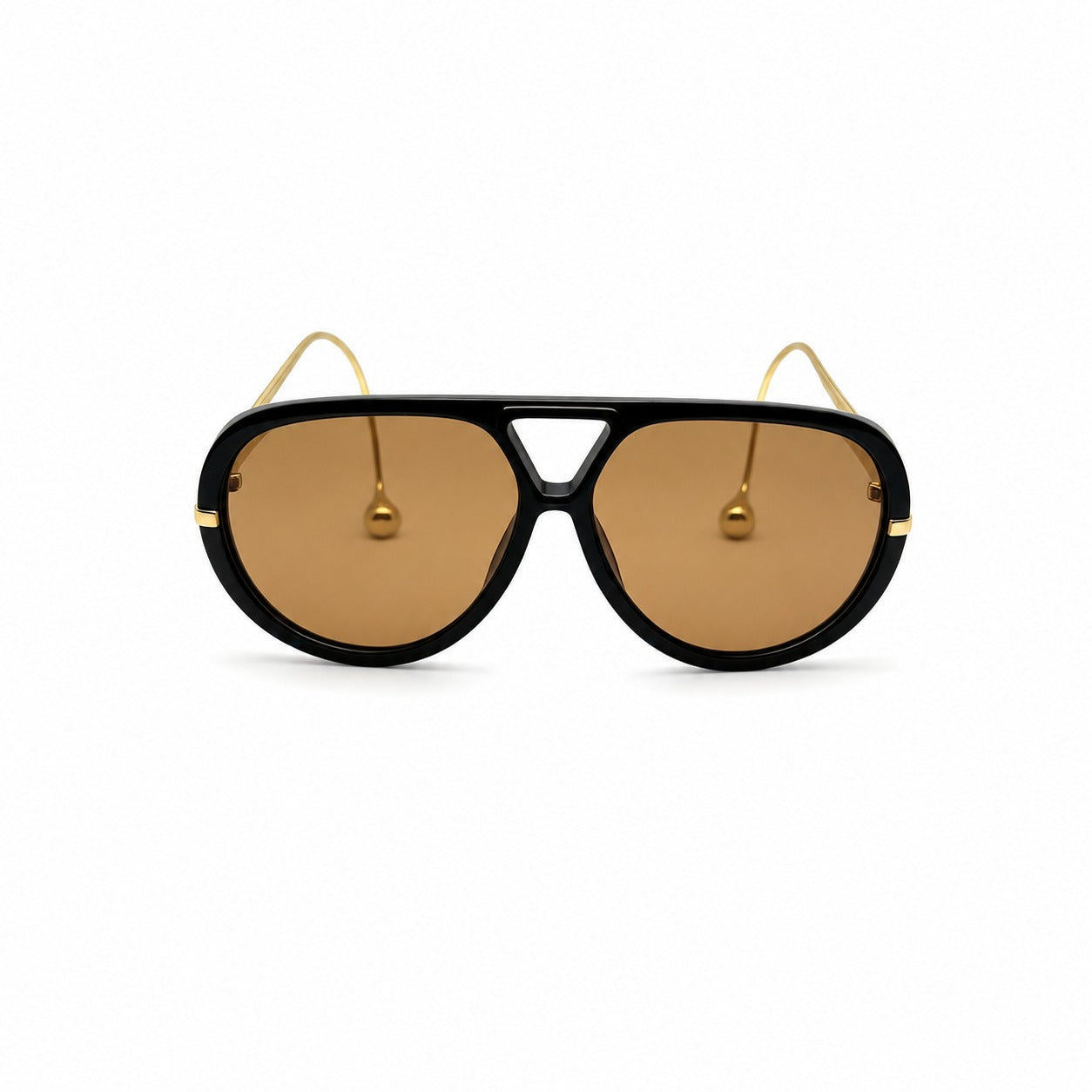 Oversized Aviator Sunglasses with Gold Curved Wire Side Temples and Droplet Tips P11159