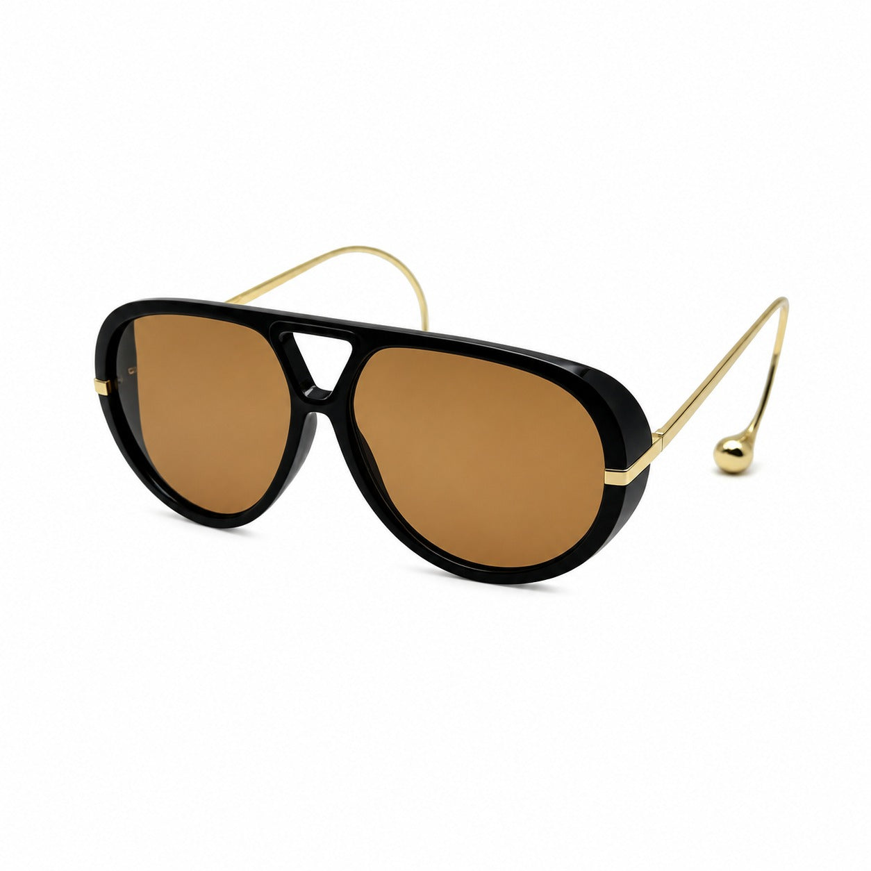 Oversized Aviator Sunglasses with Gold Curved Wire Side Temples and Droplet Tips P11159
