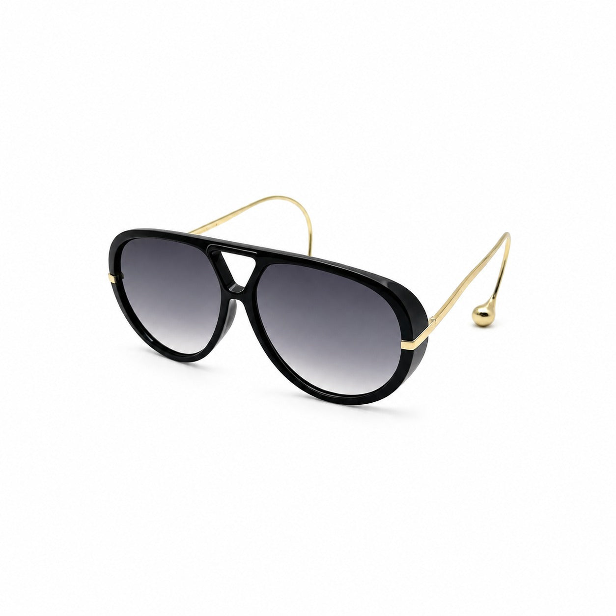 Oversized Aviator Sunglasses with Gold Curved Wire Side Temples and Droplet Tips P11159