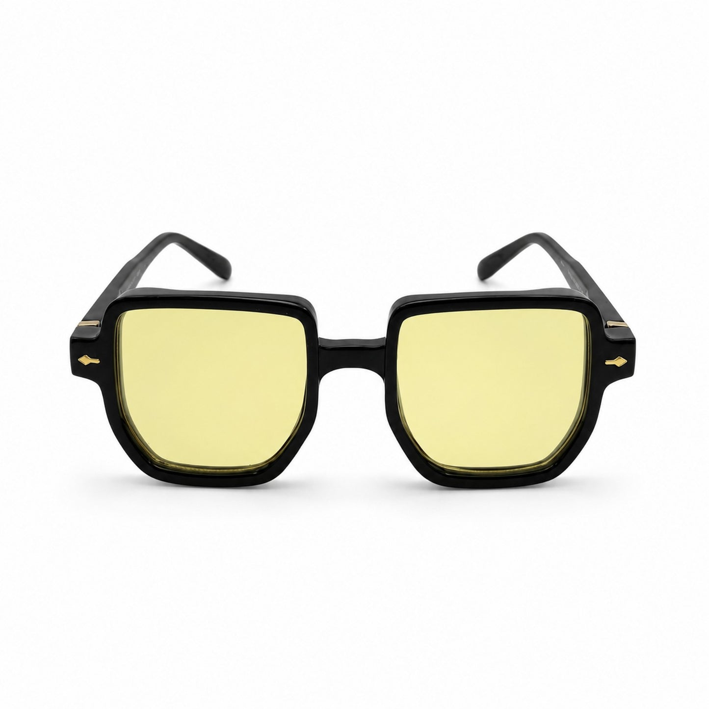 Oversized Square Sunglasses with Gold Arrow Front Rivets and Metal Side Hinge Accents P11159