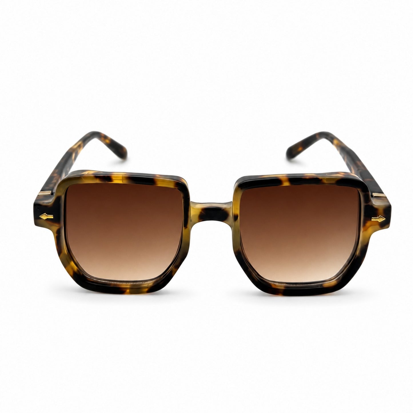 Oversized Square Sunglasses with Gold Arrow Front Rivets and Metal Side Hinge Accents P11159