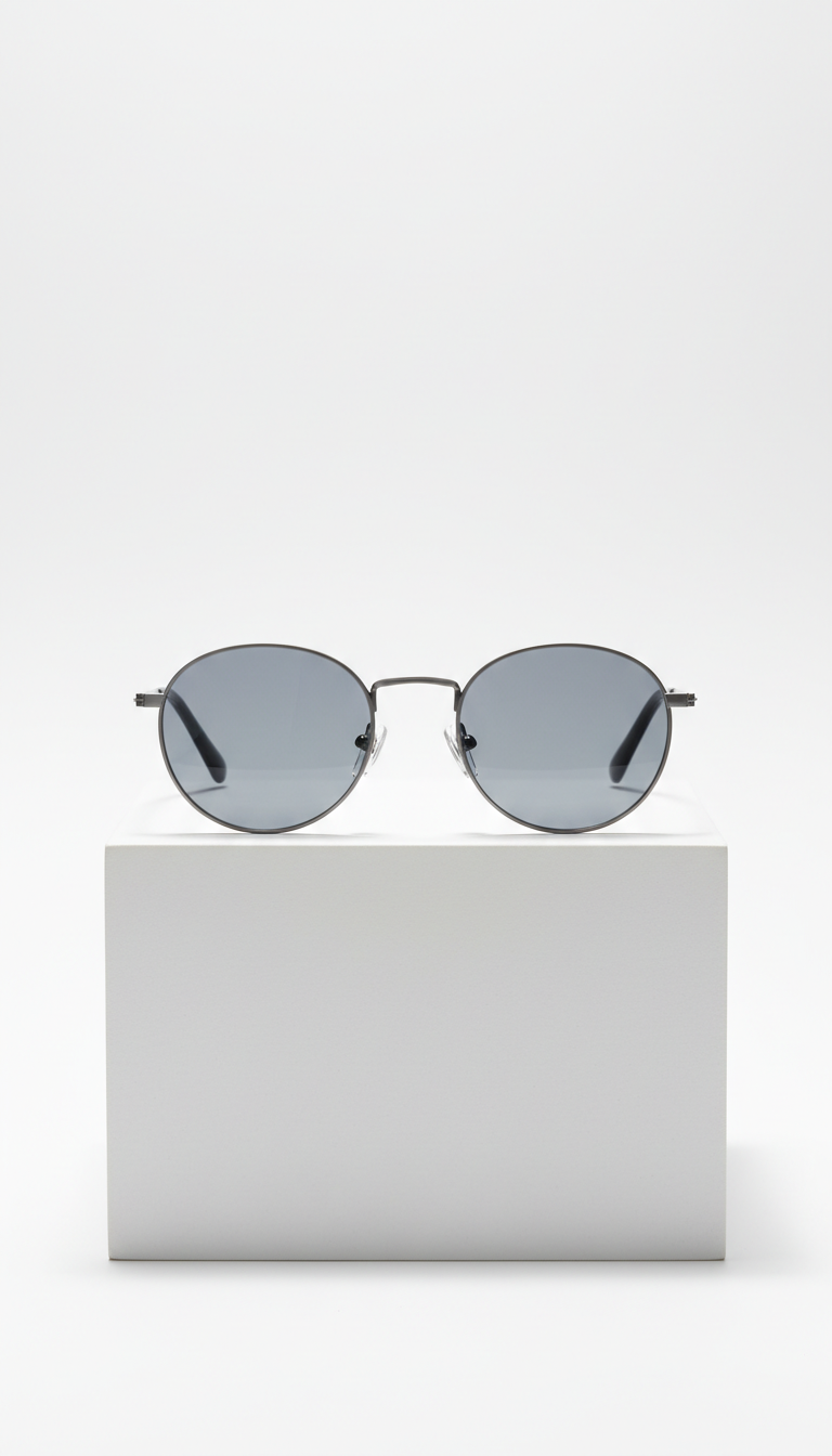 Round Steel Grey Metal Sunglasses