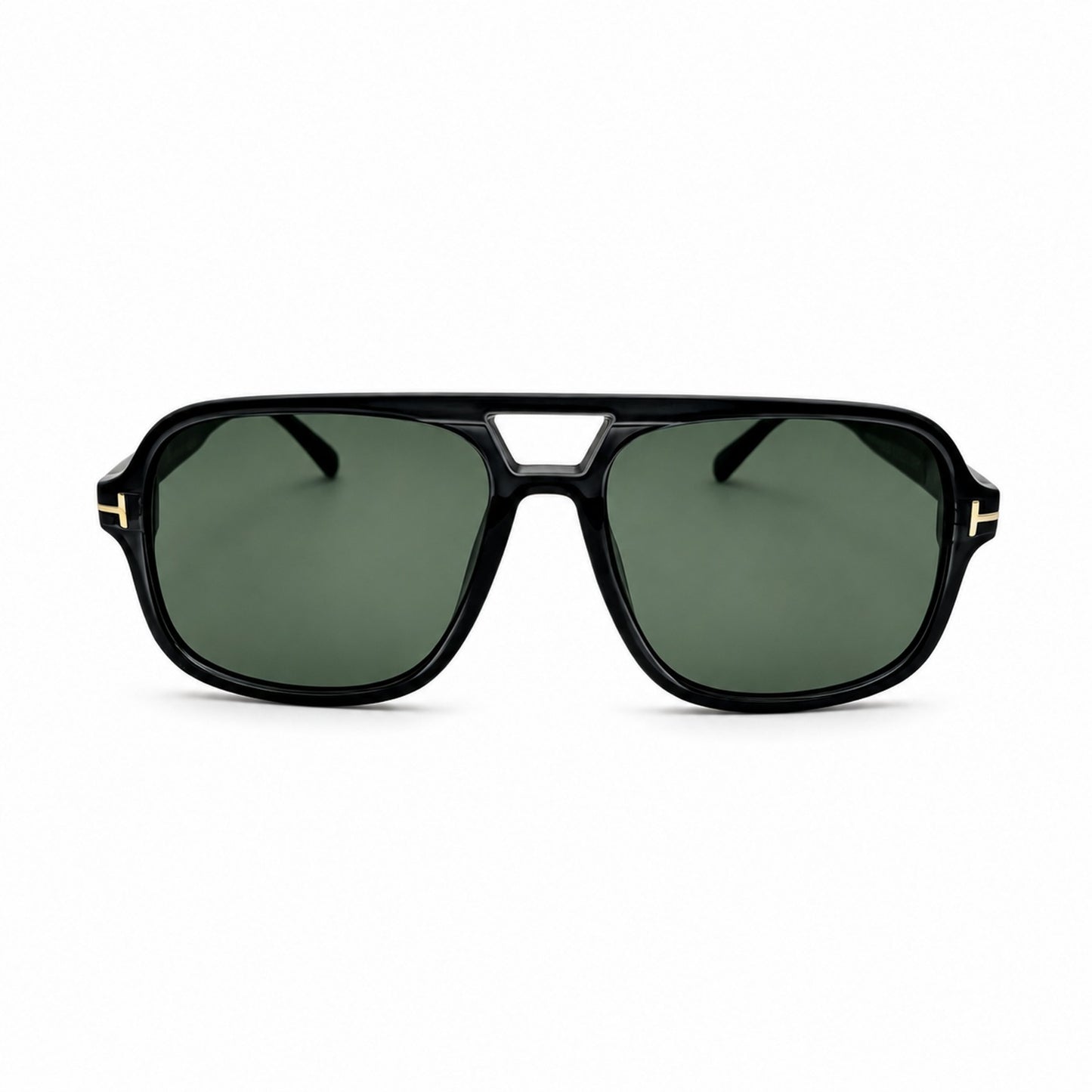 Modern Oversized Double-Bridge Aviator Sunglasses with Gold T-Hinge Side Details P11160