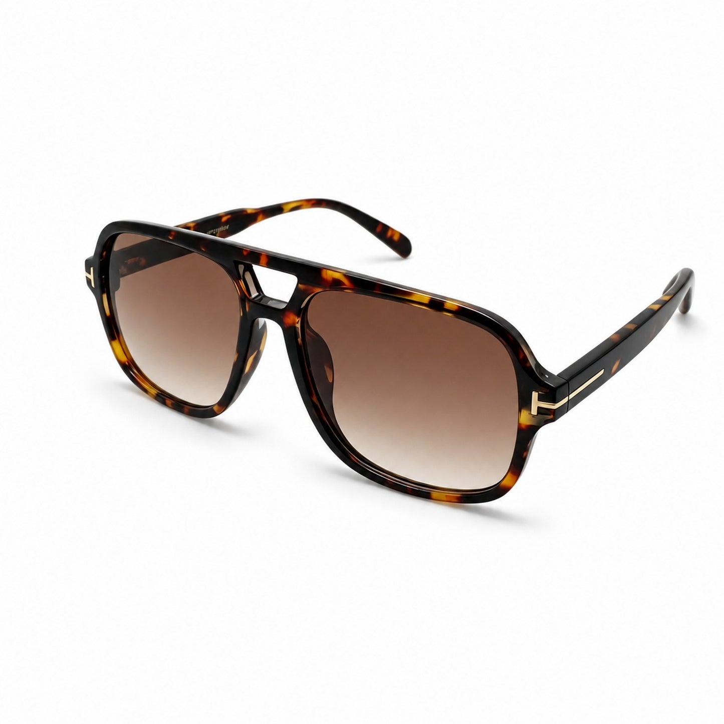 Modern Oversized Double-Bridge Aviator Sunglasses with Gold T-Hinge Side Details P11160
