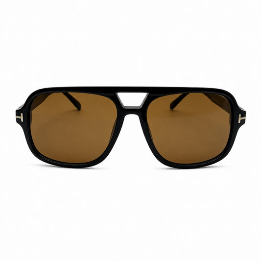 Modern Oversized Double-Bridge Aviator Sunglasses with Gold T-Hinge Side Details P11160