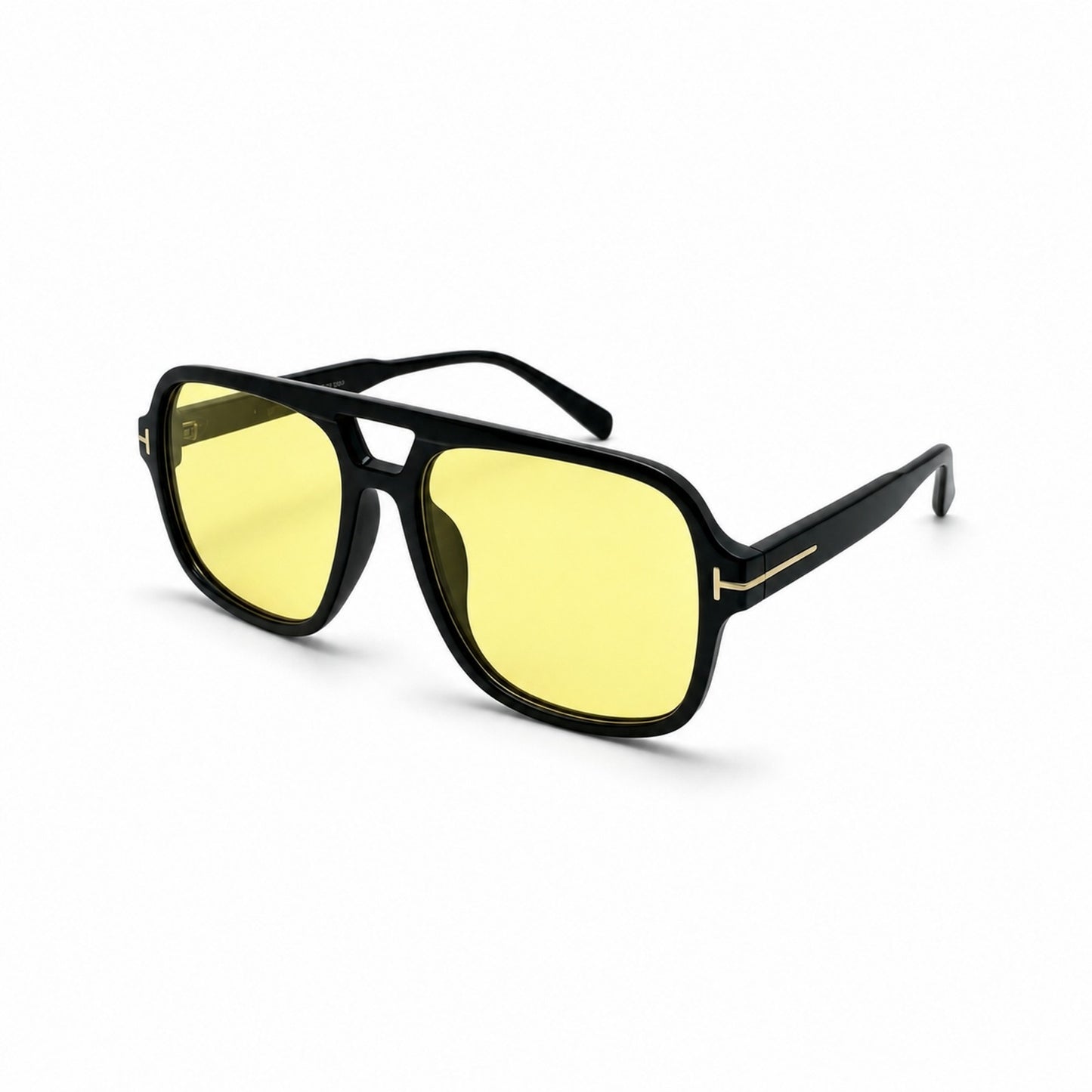 Modern Oversized Double-Bridge Aviator Sunglasses with Gold T-Hinge Side Details P11160