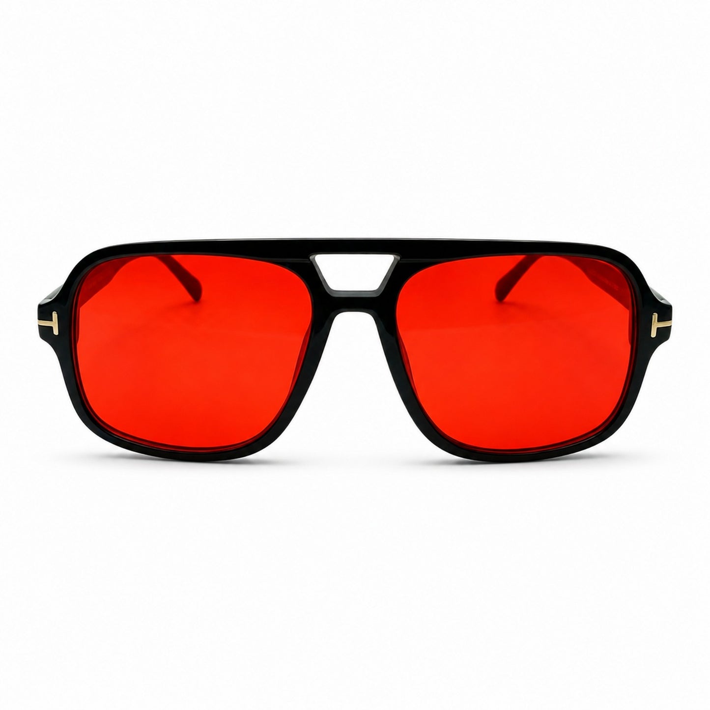 Modern Oversized Double-Bridge Aviator Sunglasses with Gold T-Hinge Side Details P11160