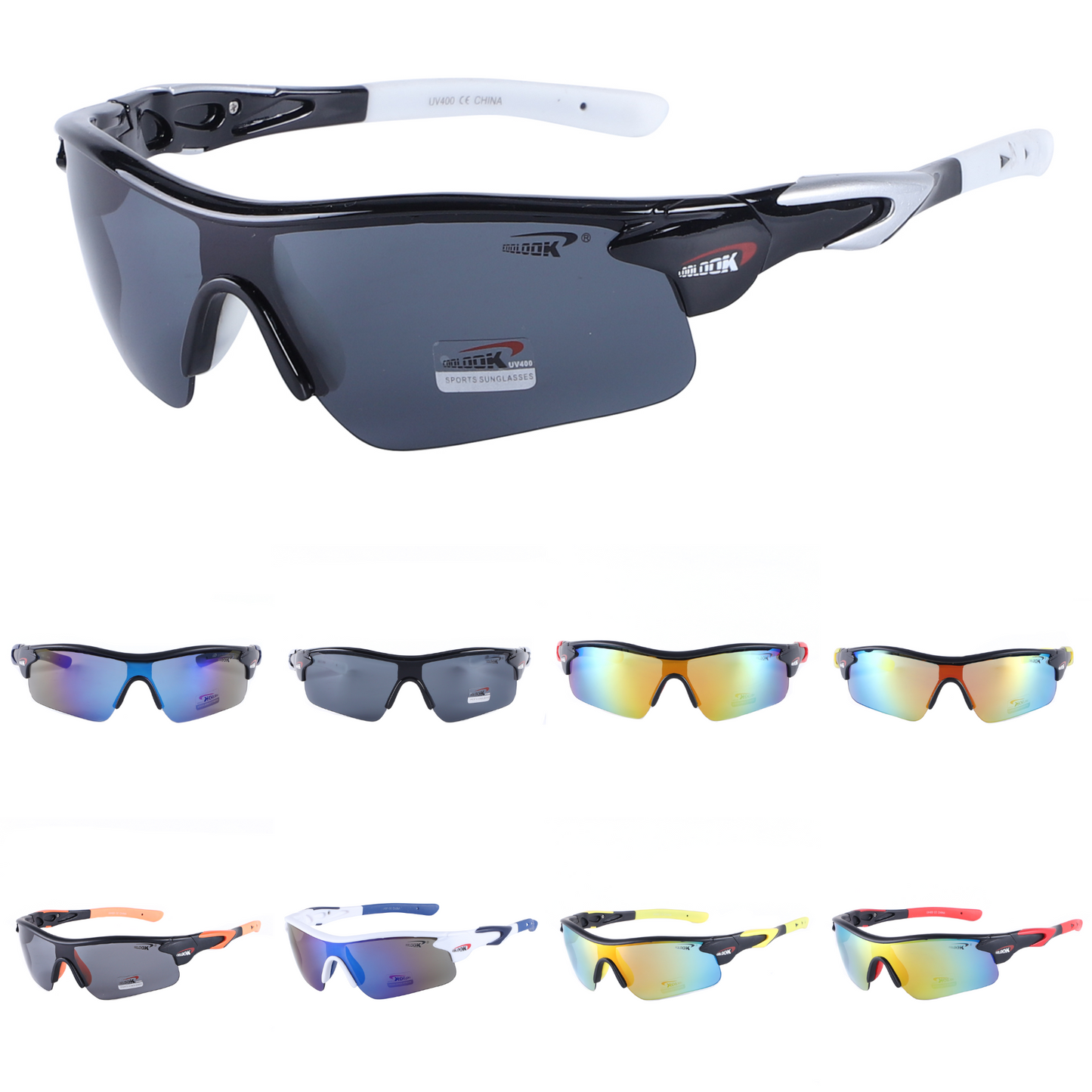 Polarized Sports Wrap Sunglasses with Metallic Side Accent Plates and Two-Tone Rubberized Side Arms CL113-PL