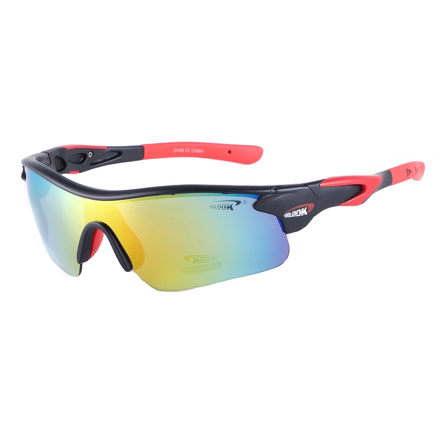 Polarized Sports Wrap Sunglasses with Metallic Side Accent Plates and Two-Tone Rubberized Side Arms CL113-PL