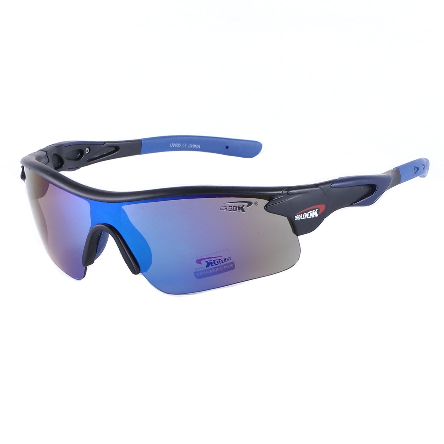 Polarized Sports Wrap Sunglasses with Metallic Side Accent Plates and Two-Tone Rubberized Side Arms CL113-PL