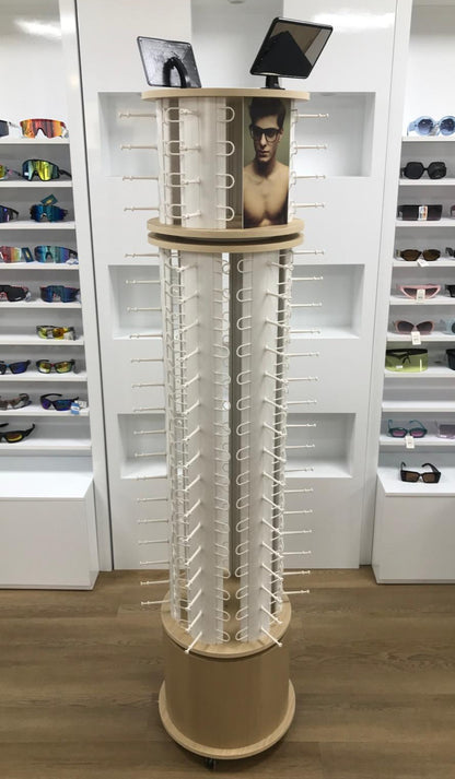 360° Dual Roating Sunglasses Display Tower with Mirrors & Wheels , 112 Pairs Glasses Rack DS-W112