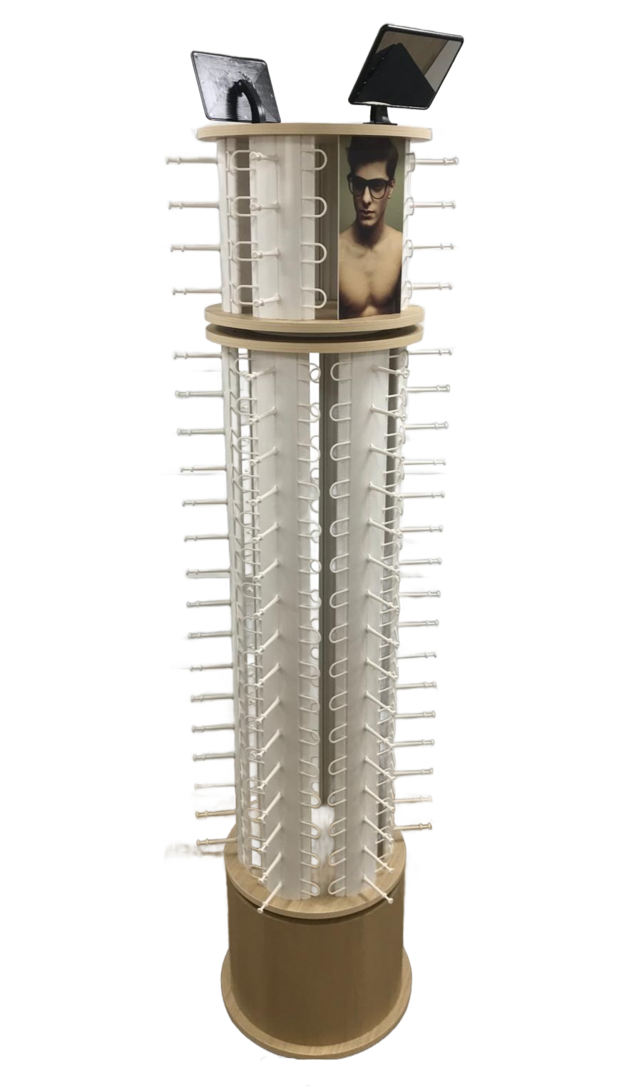 360° Dual Roating Sunglasses Display Tower with Mirrors & Wheels , 112 Pairs Glasses Rack DS-W112