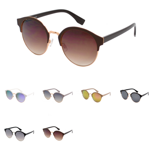Half-Rim Round Sunglasses with Bold Upper Frame & Slim Temple Arms HJ10108