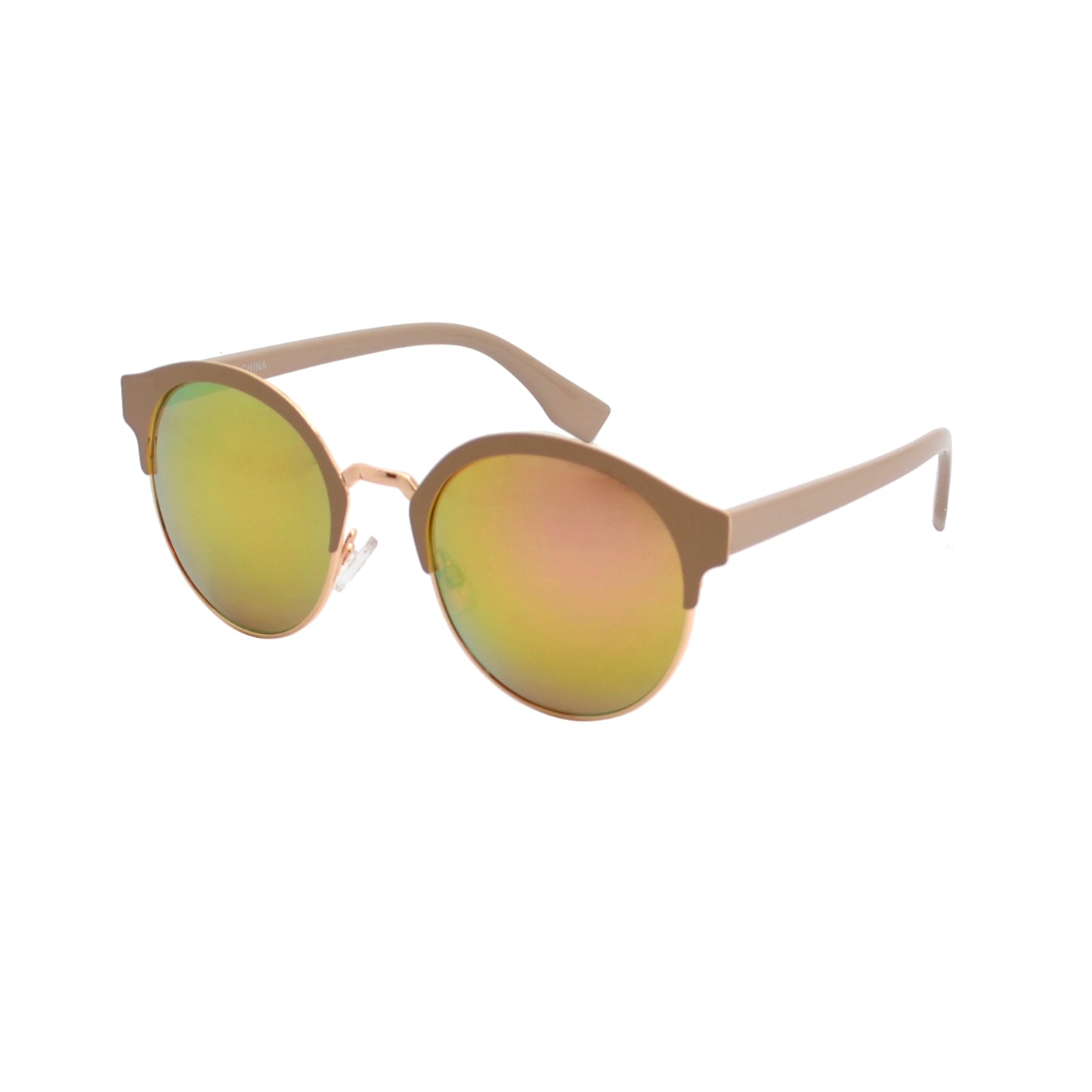 Half-Rim Round Sunglasses with Bold Upper Frame & Slim Temple Arms HJ10108
