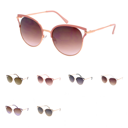 Women’s Retro Cat Eye Round Sunglasses with Cut-Out Temple Accents HJ10113