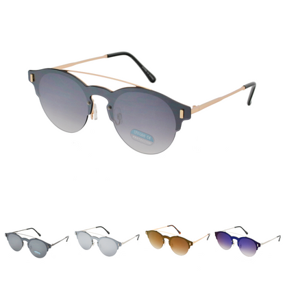 Retro Round Semi-Rimless Sunglasses with Double Bar Bridge with Gradient Lenses HJ10115