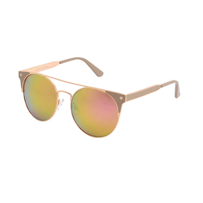 Retro Round Sunglasses with Two-Tone Metal Frame with Corner Stud Detail HJ10118