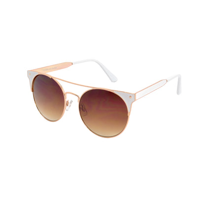 Retro Round Sunglasses with Two-Tone Metal Frame with Corner Stud Detail HJ10118
