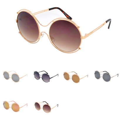 Round Cut-Out Sunglasses with Luxury Double-Rim Metal Frame and Orb Accents HJ10119
