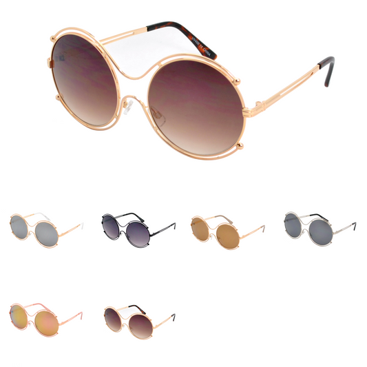 Round Cut-Out Sunglasses with Luxury Double-Rim Metal Frame and Orb Accents HJ10119