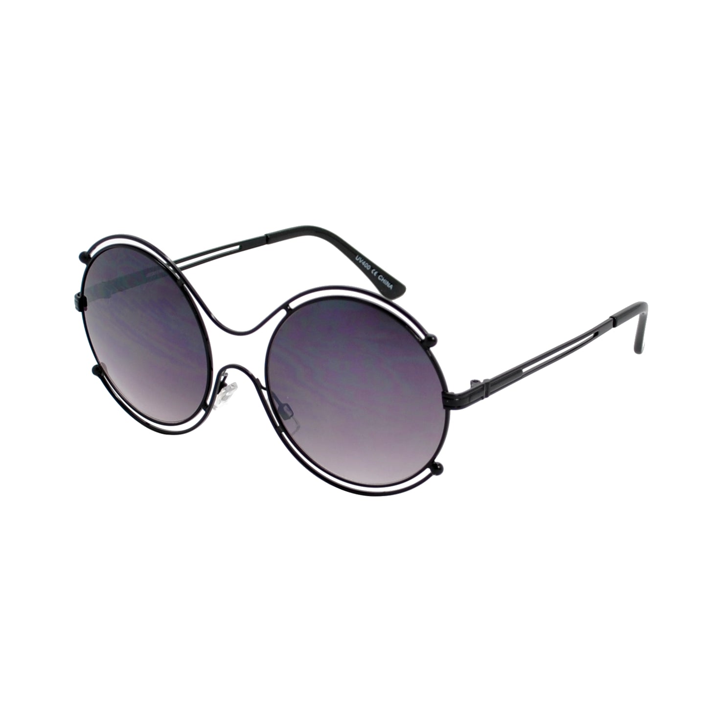 Round Cut-Out Sunglasses with Luxury Double-Rim Metal Frame and Orb Accents HJ10119