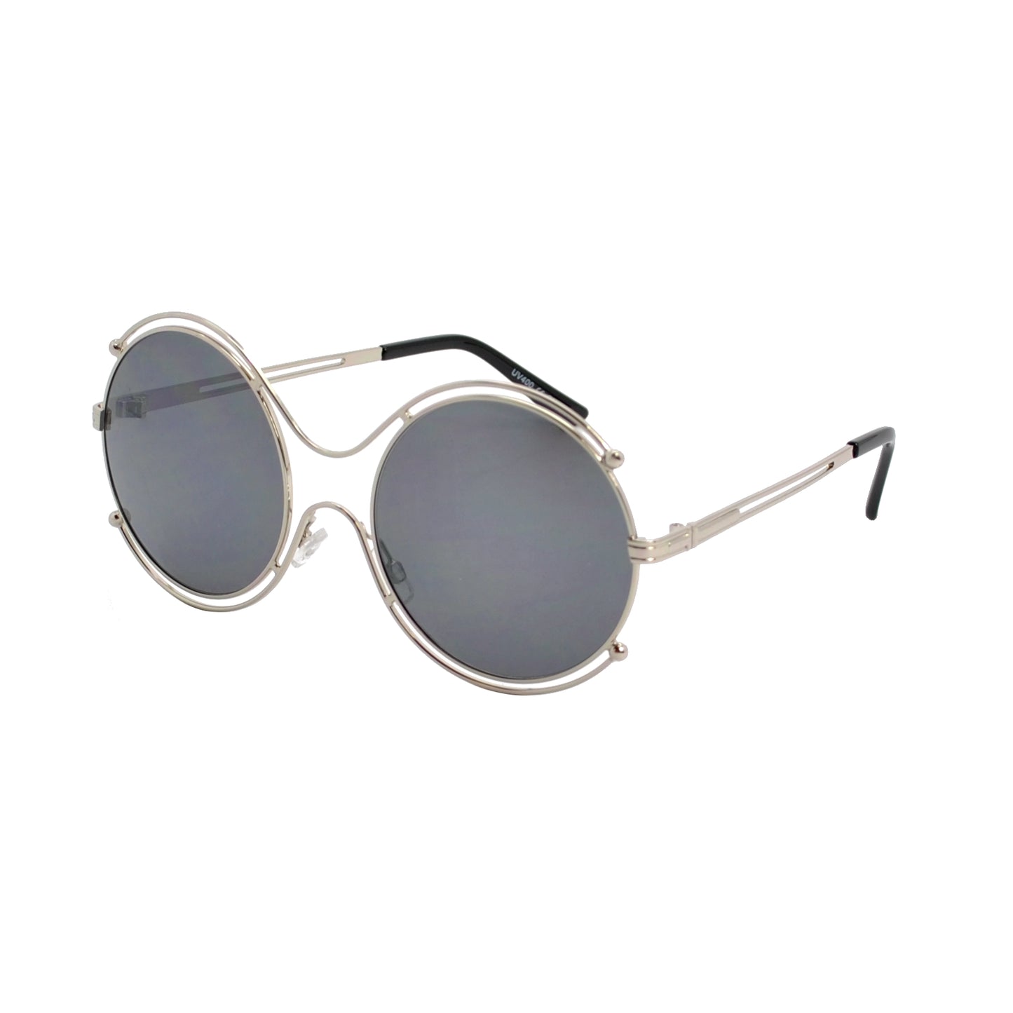 Round Cut-Out Sunglasses with Luxury Double-Rim Metal Frame and Orb Accents HJ10119