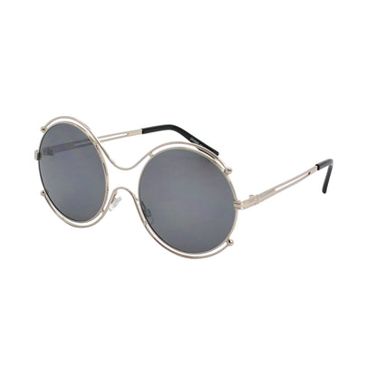 Round Cut-Out Sunglasses with Luxury Double-Rim Metal Frame and Orb Accents HJ10119