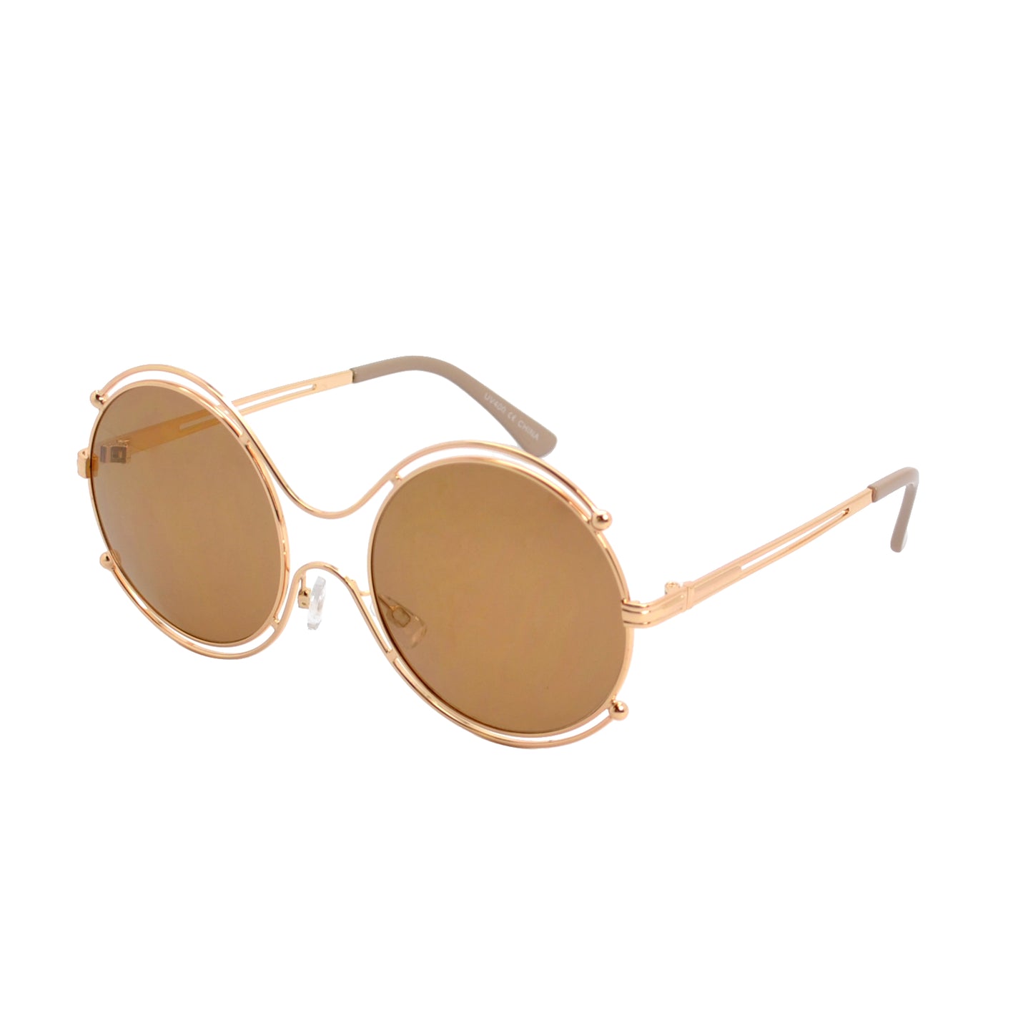 Round Cut-Out Sunglasses with Luxury Double-Rim Metal Frame and Orb Accents HJ10119