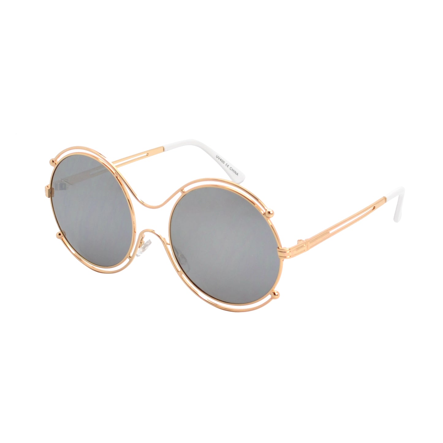Round Cut-Out Sunglasses with Luxury Double-Rim Metal Frame and Orb Accents HJ10119