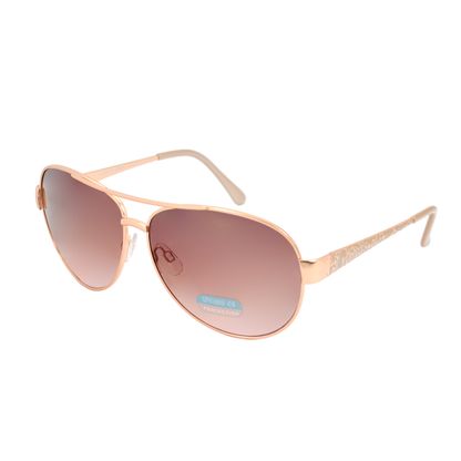 Stylish Women's Metal Aviators with Gradient Lens and Floral Detailed Temples HJ1012