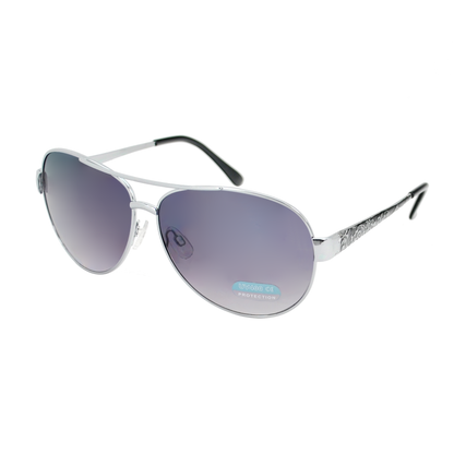 Stylish Women's Metal Aviators with Gradient Lens and Floral Detailed Temples HJ1012
