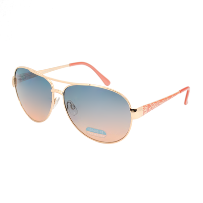 Stylish Women's Metal Aviators with Gradient Lens and Floral Detailed Temples HJ1012