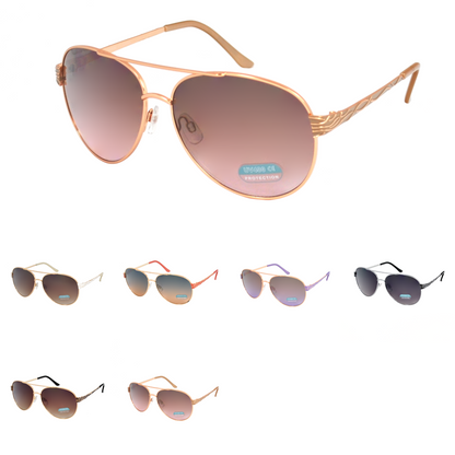 Women's Fashion Aviators with Decorative Vine Side Detail and Gradient Lenses HJ1019