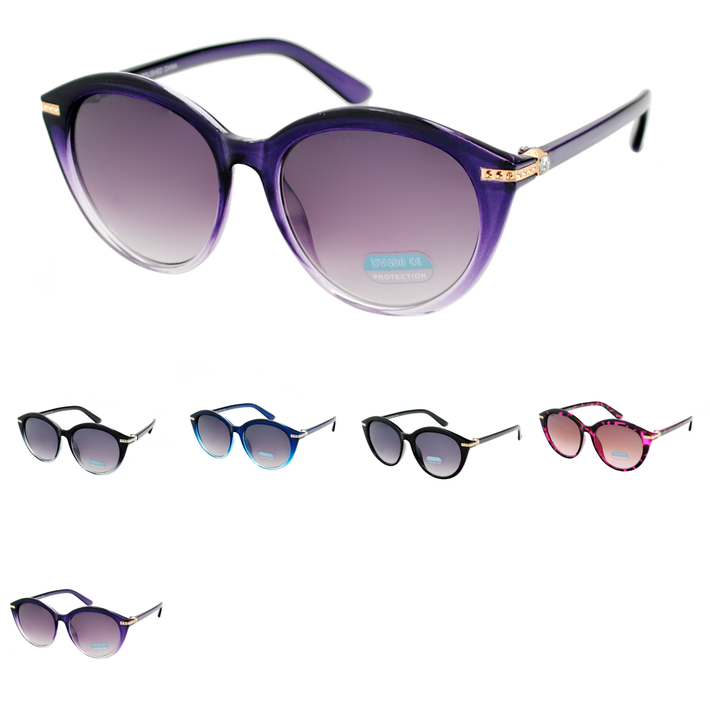 Butterfly Style Sunglasses with Glossy Finish and Ornate Metallic Temple Accents HP2022