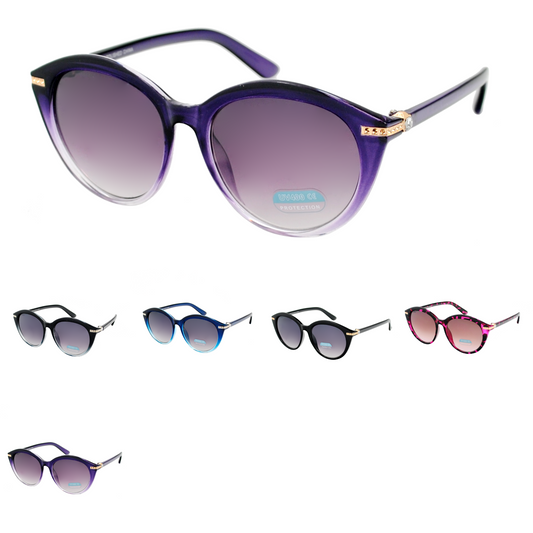 Butterfly Style Sunglasses with Glossy Finish and Ornate Metallic Temple Accents HP2022