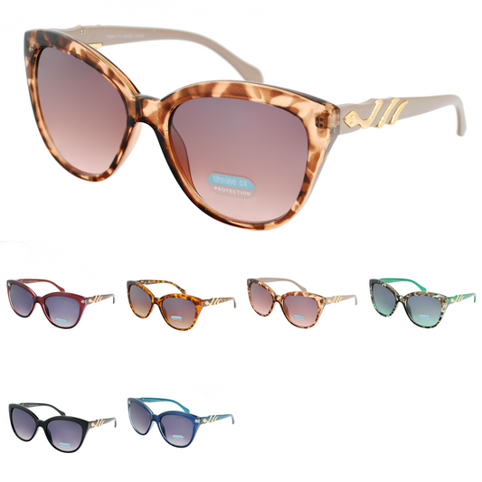 Vintage Inspired Cat Eye Sunglasses with Tortoise Shell Finish and Gold Serpent Temple Detail HP2034
