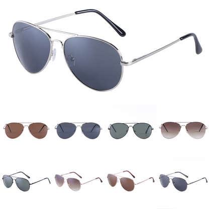 Classic Metal Aviator Sunglasses with Slim Double Bridge and Comfort Grip Temples J0791