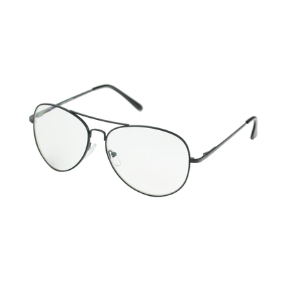 Retro Pilot-Style Eyewear with Clear Lenses and and Sleek Metallic Finish J0791C