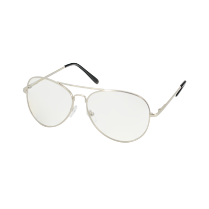 Retro Pilot-Style Eyewear with Clear Lenses and and Sleek Metallic Finish J0791C