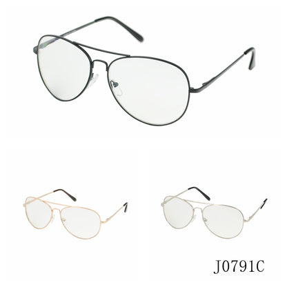 Retro Pilot-Style Eyewear with Clear Lenses and and Sleek Metallic Finish J0791C