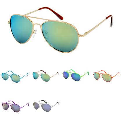 Retro Aviator Sunglasses with Vibrant Mirror Tint with Flexible Metal Arms J0880-REVO