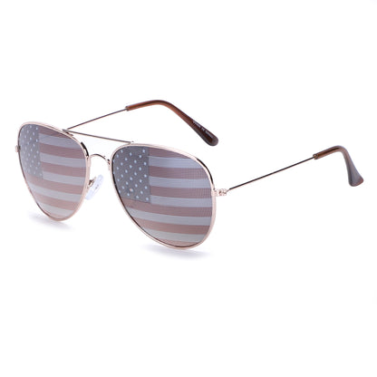 American Flag Aviator Sunglasses with Stars and Stripes Graphic Lenses J0894-Flag