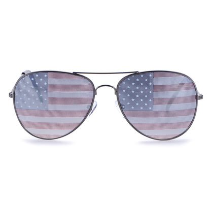 American Flag Aviator Sunglasses with Stars and Stripes Graphic Lenses J0894-Flag