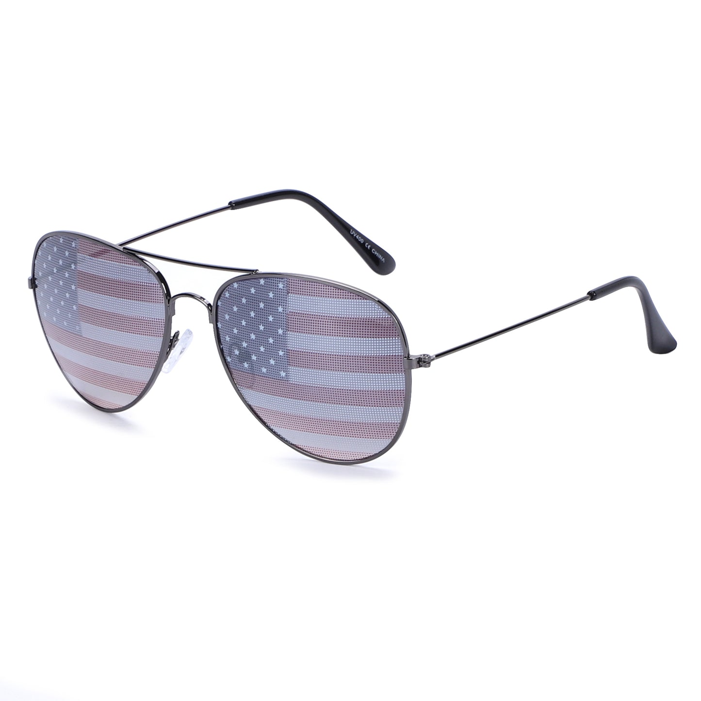 American Flag Aviator Sunglasses with Stars and Stripes Graphic Lenses J0894-Flag