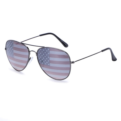 American Flag Aviator Sunglasses with Stars and Stripes Graphic Lenses J0894-Flag