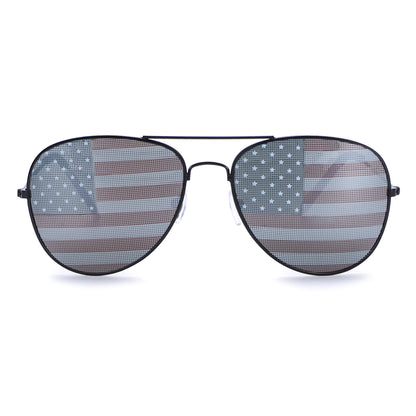 American Flag Aviator Sunglasses with Stars and Stripes Graphic Lenses J0894-Flag