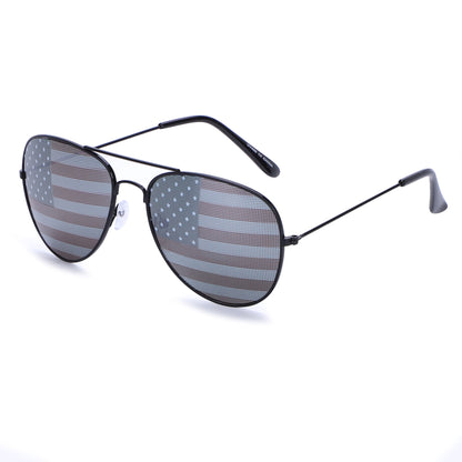 American Flag Aviator Sunglasses with Stars and Stripes Graphic Lenses J0894-Flag