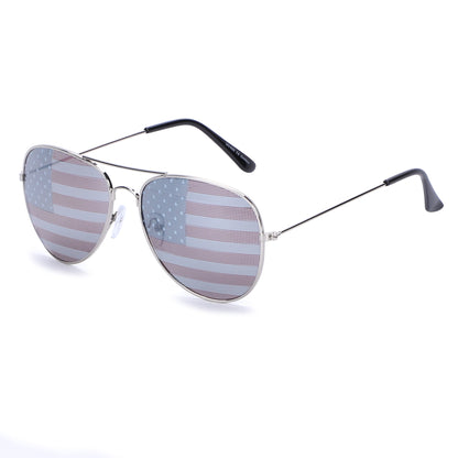 American Flag Aviator Sunglasses with Stars and Stripes Graphic Lenses J0894-Flag