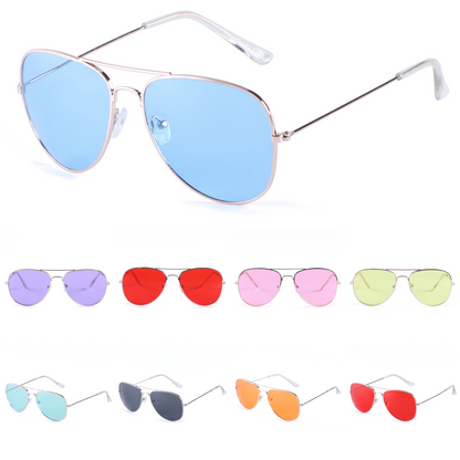 Vintage Style Metal Frame Aviators with Pastel Tinted Lenses in Multiple Colors J0894-Light