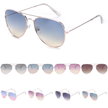 Unisex Double-Bridge Aviators with Pastel Ocean Tint Lenses with Slim Temples J0894-Ocean